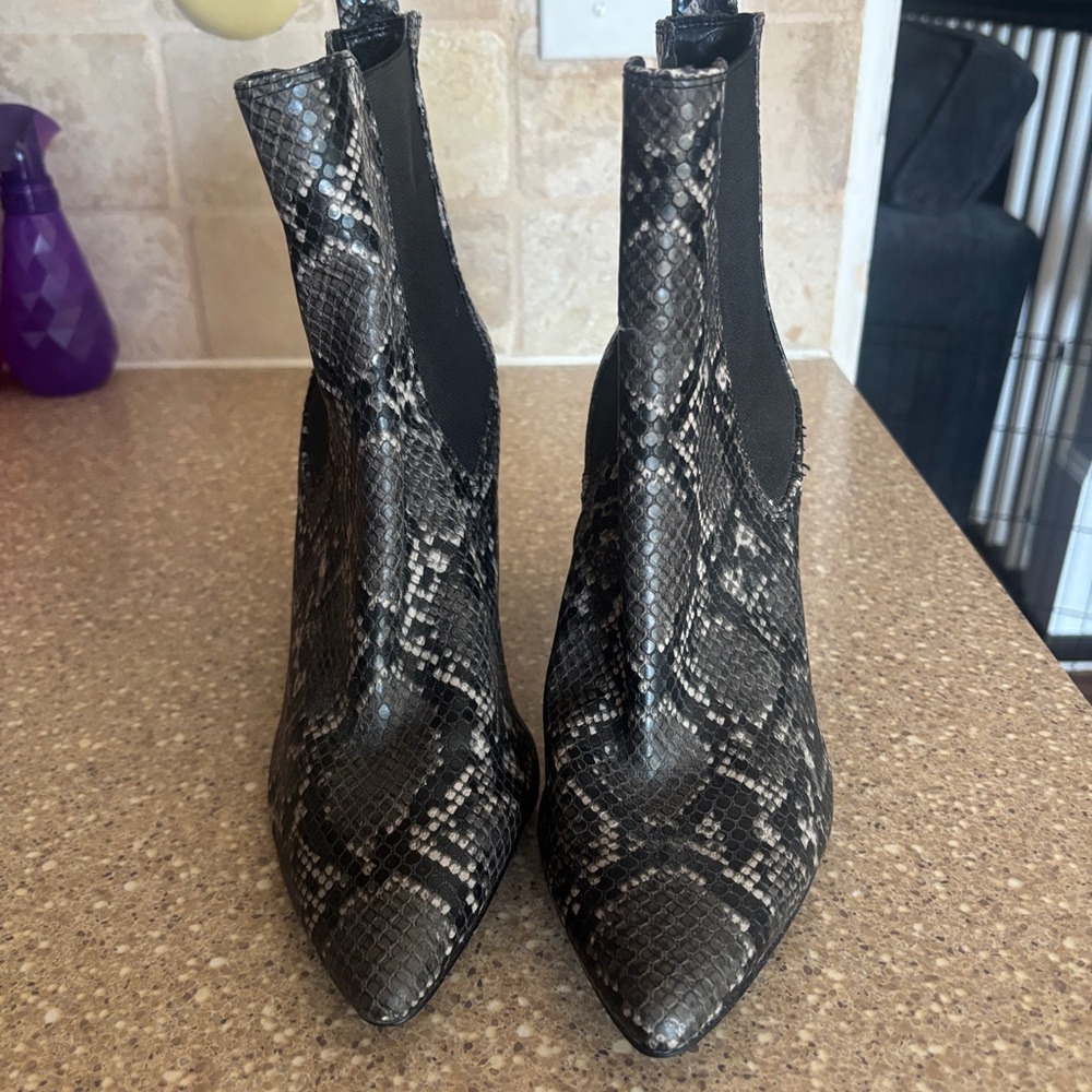 Steve Madden Black Snake-Print Pointed Toe Ankle Boots